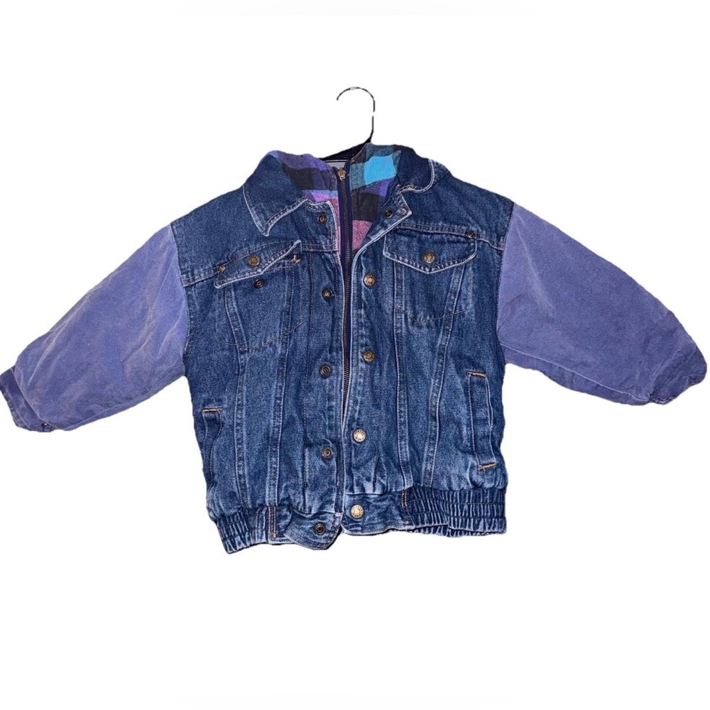 Vintage Streetwear Denim Jacket Boys Size 6X Plaid Lined Blue Jean Jacket Zip Up